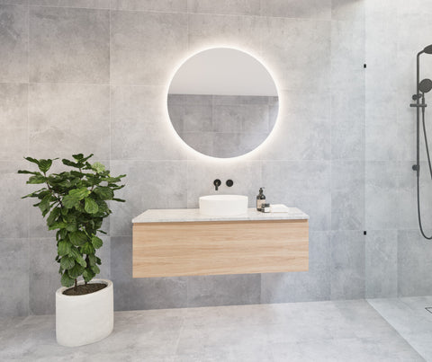 Vanities Timberline Kingsley Wall Hung Vanity with Silksurface Box Top & White Gloss Above Counter Basin Size: L 750mm Centre Bowl Place & Palette