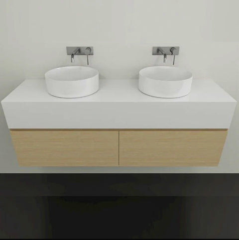 Vanities Timberline Kingsley Wall Hung Vanity with Silksurface Box Top & White Gloss Above Counter Basin Size: L 1500mm Double Bowl Place & Palette