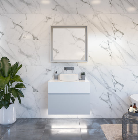 Vanities Timberline Kingsley Wall Hung Vanity with Silksurface Box Top & White Gloss Above Counter Basin Size: L 750mm Centre Bowl Place & Palette