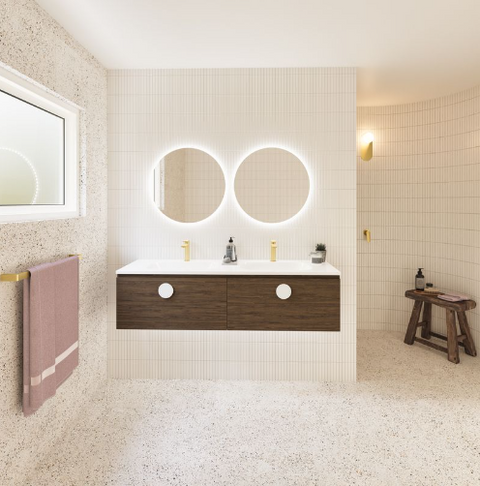 Vanities Timberline Kingsley Wall Hung Vanity with Silksurface Box Top & White Gloss Under Counter Basin Size: L 750mm Centre Bowl Place & Palette