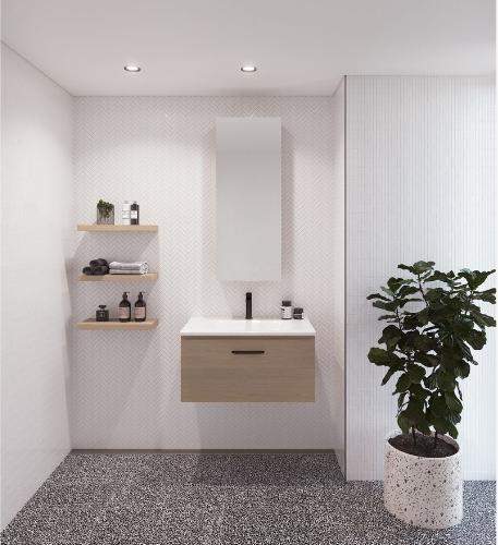 Vanities Timberline Kingsley Wall Hung Vanity with Silksurface Box Top & White Gloss Under Counter Basin Size: L 750mm Centre Bowl Place & Palette