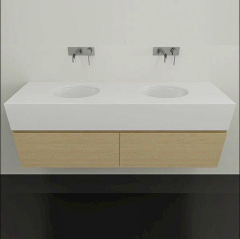 Vanities Timberline Kingsley Wall Hung Vanity with Silksurface Box Top & White Gloss Under Counter Basin Size: L 1500mm Double Bowl Place & Palette