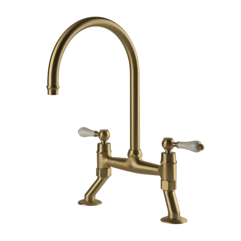 Tapware Turner Hastings Ludlow Double or Bridge Mixer Tap Colour: Brushed Brass Style: Bridge Sink Place & Palette