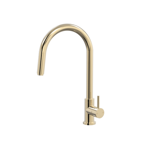 Tapware ParTaps Lugano Sink Straight Mixer Pull-Out Colour: Brass Gold Style: Gooseneck Place & Palette