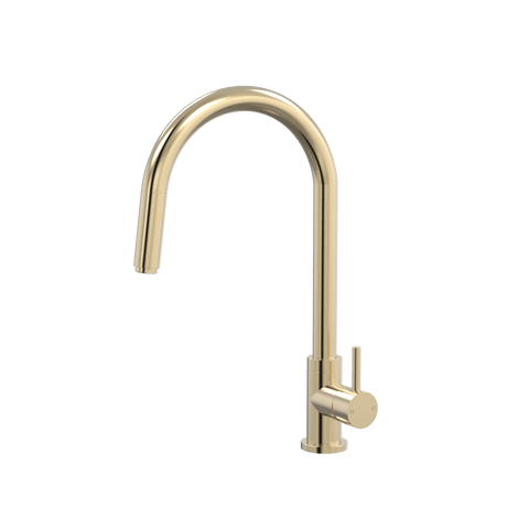 Tapware ParTaps Lugano Sink Straight Mixer Pull-Out Colour: Brushed Brass Gold Style: Gooseneck Place & Palette