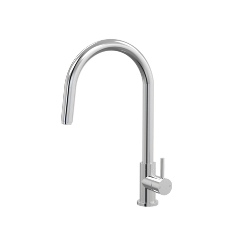 Tapware ParTaps Lugano Sink Straight Mixer Pull-Out Colour: Brushed Chrome Style: Gooseneck Place & Palette