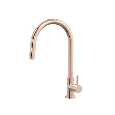 Tapware ParTaps Lugano Sink Straight Mixer Pull-Out Colour: Brushed Rose Gold Style: Gooseneck Place & Palette