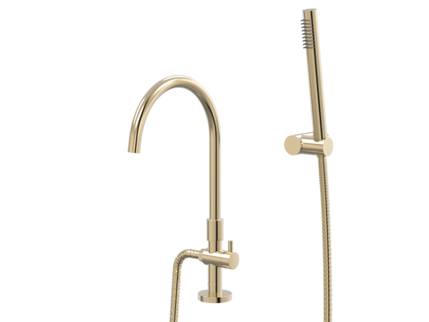 Tapware ParTaps Lugano Spa Hob Swivel Outlet Colour: Brushed Brass Gold Style: Divertor Gooseneck Outlet with Handshower Place & Palette