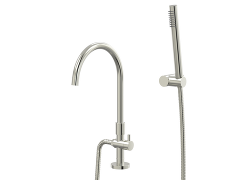 Tapware ParTaps Lugano Spa Hob Swivel Outlet Colour: Brushed Nickel Style: Divertor Gooseneck Outlet with Handshower Place & Palette