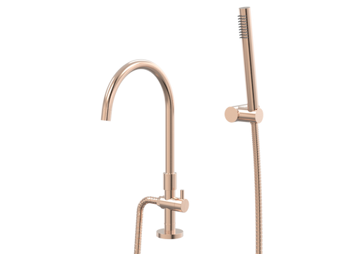 Tapware ParTaps Lugano Spa Hob Swivel Outlet Colour: Brushed Rose Gold Style: Divertor Gooseneck Outlet with Handshower Place & Palette