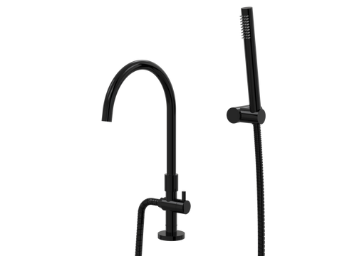 Tapware ParTaps Lugano Spa Hob Swivel Outlet Colour: Midnight Black Style: Divertor Gooseneck Outlet with Handshower Place & Palette