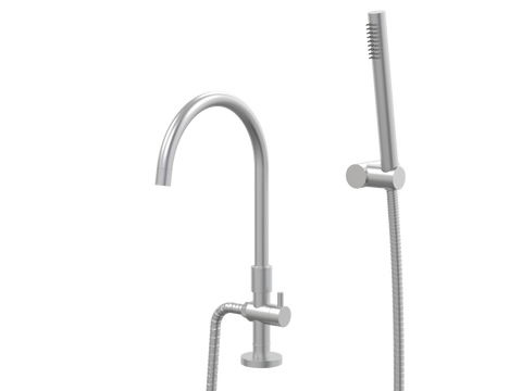 Tapware ParTaps Lugano Spa Hob Swivel Outlet Colour: Satin Pearl Style: Divertor Gooseneck Outlet with Handshower Place & Palette