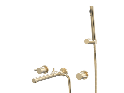 Showers ParTaps Lugano Spa Set Wall Fixed Divertor Set with Handshower & Bracket Colour: Brushed Brass Gold Place & Palette