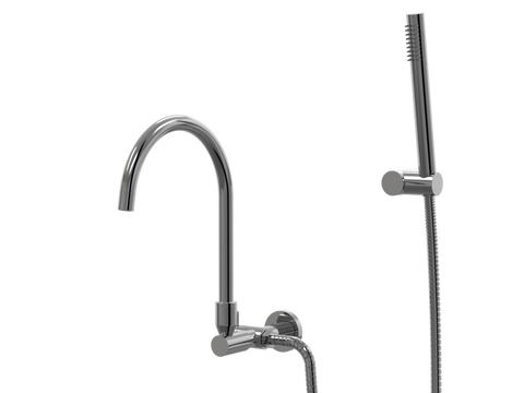 Tapware ParTaps Lugano Spa Wall Swivel Outlet Colour: Black Sapphire Style: Divertor Outlet with Handshower & Bracket Place & Palette