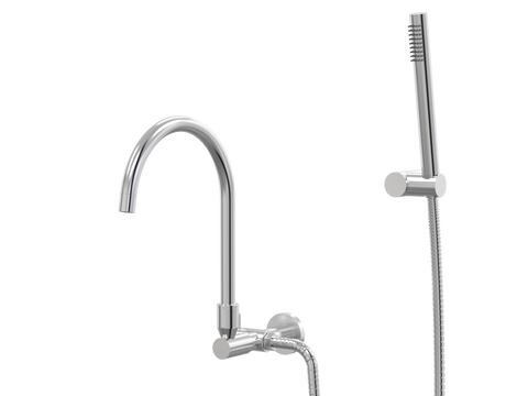 Tapware ParTaps Lugano Spa Wall Swivel Outlet Colour: Brushed Chrome Style: Divertor Outlet with Handshower & Bracket Place & Palette