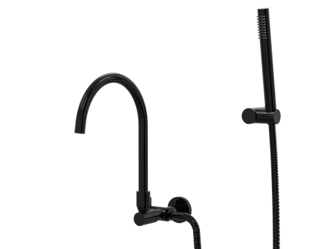 Tapware ParTaps Lugano Spa Wall Swivel Outlet Colour: Midnight Black Style: Divertor Outlet with Handshower & Bracket Place & Palette