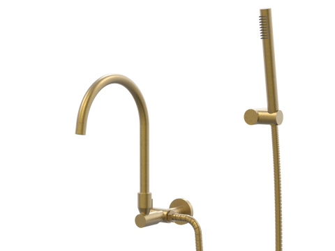 Tapware ParTaps Lugano Spa Wall Swivel Outlet Colour: Rumbled Brass Style: Divertor Outlet with Handshower & Bracket Place & Palette