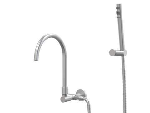 Tapware ParTaps Lugano Spa Wall Swivel Outlet Colour: Satin Pearl Style: Divertor Outlet with Handshower & Bracket Place & Palette
