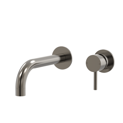 Tapware ParTaps Lugano Wall Mixer Basin Set - 90 Degree Outlet Colour: Brushed Gunmetal Size: 200mm Place & Palette