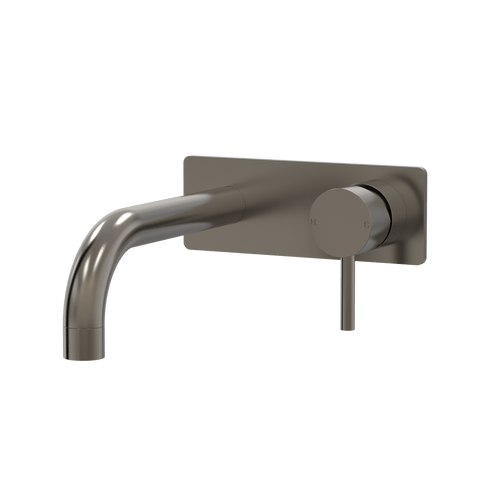 Tapware ParTaps Lugano Wall Mixer Basin Set On Plate - 90 Degree Colour: Brushed Gunmetal Size: 200mm Place & Palette