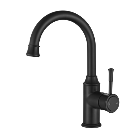 Tapware Modern National Montpellier Basin Set - High Rise Gooseneck Colour: Electroplated Matte Black Place & Palette