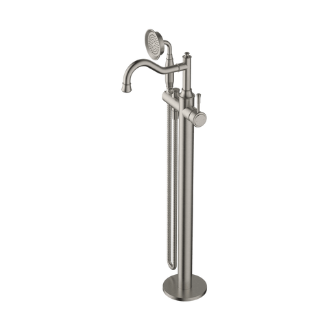 Tapware Modern National Montpellier Freestanding Bath Mixer Style: With Handshower Colour: Pvd Brushed Nickel Place & Palette
