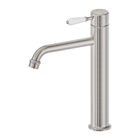 York Straight Tall Basin Mixer With White Porcelain Lever