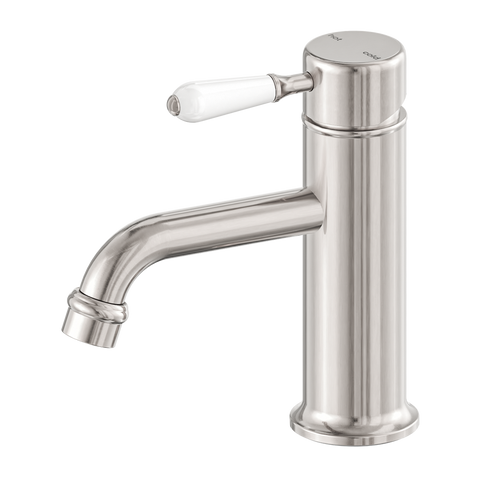 York Straight Basin Mixer With White Porcelain Lever