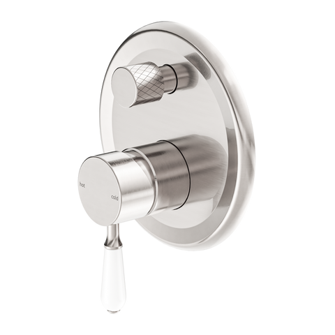 York Shower Mixer With Divertor With White Porcelain Lever