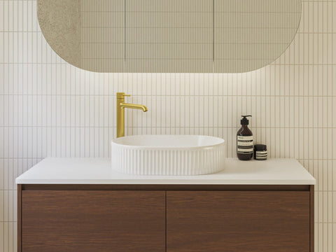 Basins Timberline Oval Flute Ceramic Basin 490mm Color: White Gloss Place & Palette