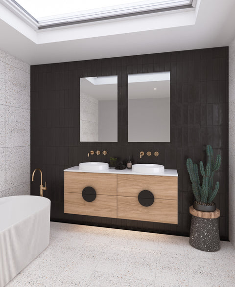 Vanities Timberline Oxbow Wall Hung Vanity with Silksurface Top & White Gloss Above Counter Basin Size: L 600mm Centre Bowl Place & Palette