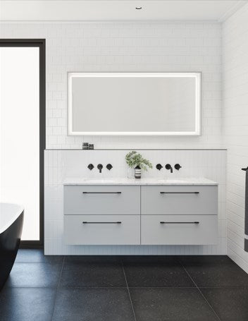 Vanities Timberline Oxbow Wall Hung Vanity with Silksurface Top & White Gloss Above Counter Basin Size: L 600mm Centre Bowl Place & Palette