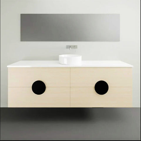 Vanities Timberline Oxbow Wall Hung Vanity with Silksurface Top & White Gloss Above Counter Basin Size: L 1800mm Centre Bowl Place & Palette