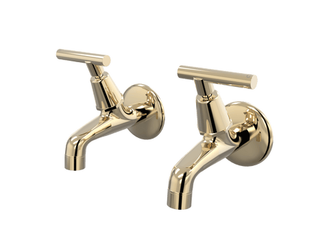 Tapware ParTaps Portsea Female Bibs Wall Pair Colour: Brass Gold Style: Lever Ceramic Disc Place & Palette