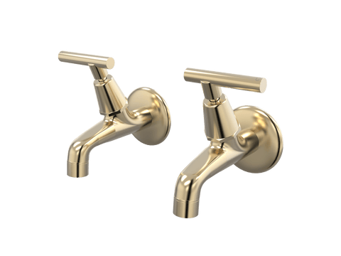 Tapware ParTaps Portsea Female Bibs Wall Pair Colour: Brushed Brass Gold Style: Lever Ceramic Disc Place & Palette