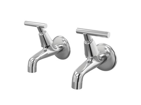 Tapware ParTaps Portsea Female Bibs Wall Pair Colour: Brushed Chrome Style: Lever Ceramic Disc Place & Palette