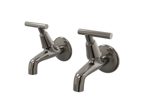 Tapware ParTaps Portsea Female Bibs Wall Pair Colour: Brushed Gunmetal Style: Lever Ceramic Disc Place & Palette