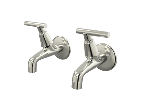 Tapware ParTaps Portsea Female Bibs Wall Pair Colour: Brushed Nickel Style: Lever Ceramic Disc Place & Palette