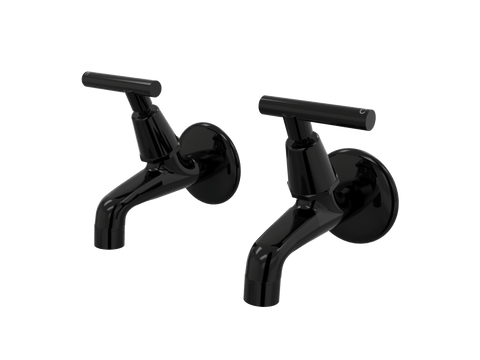 Tapware ParTaps Portsea Female Bibs Wall Pair Colour: Midnight Black Style: Lever Ceramic Disc Place & Palette