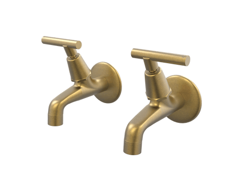 Tapware ParTaps Portsea Female Bibs Wall Pair Colour: Rumbled Brass Style: Lever Ceramic Disc Place & Palette