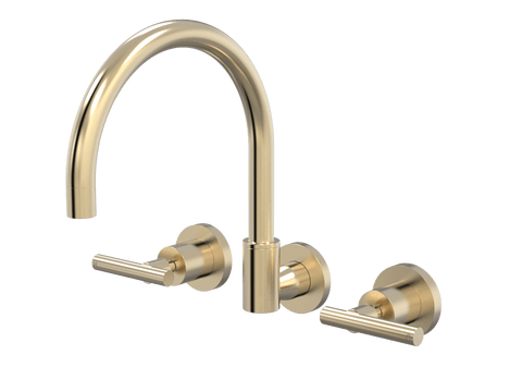 Tapware ParTaps Portsea Sink Set Wall Swivel Colour: Brushed Brass Gold Style: Lever Ceramic Disc Place & Palette