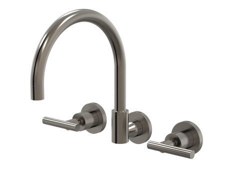 Tapware ParTaps Portsea Sink Set Wall Swivel Colour: Brushed Gunmetal Style: Lever Ceramic Disc Place & Palette