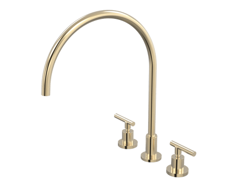 Tapware ParTaps Portsea Sink Set XL Wall Swivel Colour: Brushed Brass Gold Style: Lever Ceramic Disc Place & Palette