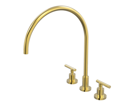 Tapware ParTaps Portsea Sink Set XL Wall Swivel Colour: Brushed Gold Style: Lever Ceramic Disc Place & Palette