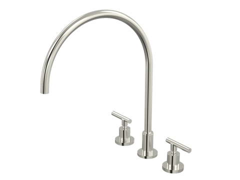 Tapware ParTaps Portsea Sink Set XL Wall Swivel Colour: Brushed Nickel Style: Lever Ceramic Disc Place & Palette