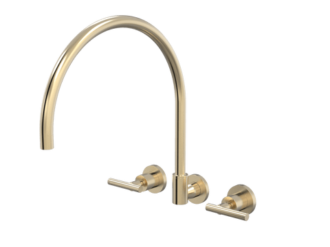 Tapware ParTaps Portsea Spa Set XL Wall Swivel Colour: Brushed Brass Gold Style: Lever Ceramic Disc Place & Palette
