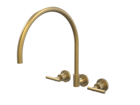 Tapware ParTaps Portsea Spa Set XL Wall Swivel Colour: Rumbled Brass Style: Lever Ceramic Disc Place & Palette