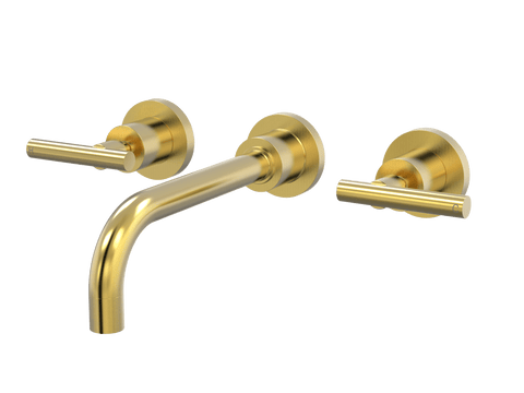 Tapware ParTaps Portsea Wall Basin Set Colour: Brushed Gold Style: Lever Ceramic Disc Place & Palette