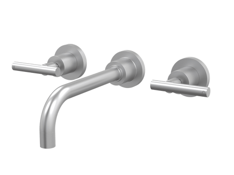 Tapware ParTaps Portsea Wall Basin Set Colour: Satin Pearl Style: Lever Ceramic Disc Place & Palette