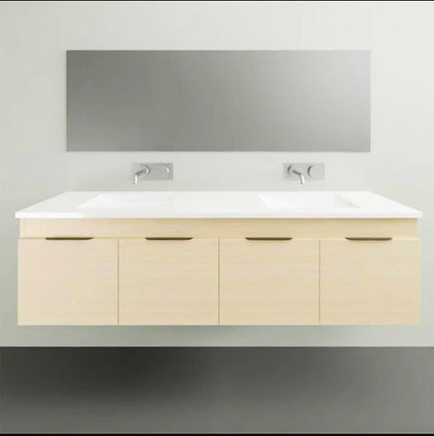 Vanities Timberline Rockford Wall Hung Vanity with Haven Matt Dolomite Top Size: L 1500mm Double Bowl Place & Palette